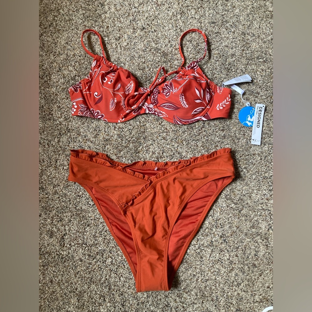 CUPSHE - Boho Impressions Underwire Bikini bralette (L) + matching bottoms (XL)